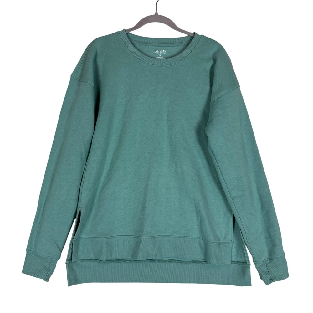 Tek Gear Sweatshirt Womens Small Green Ultrasoft Fleece Crewneck Tunic Pullover